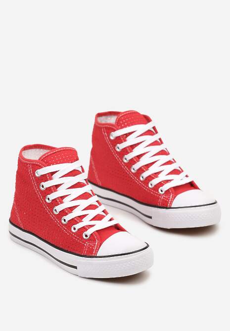 Czerwone Płaskie Trampki z Perforacją Yelagia