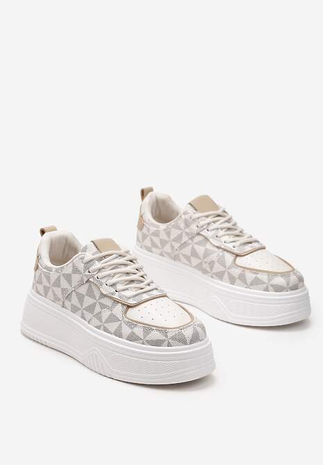 Biało-Szare Sneakersy na Platformie z Geometrycznym Wzorem Xyphera