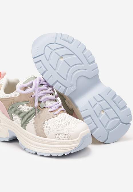 Jasnobeżowe Sneakersy na Platformie z Tłoczeniem i Geometrycznym Wzorem Melvila