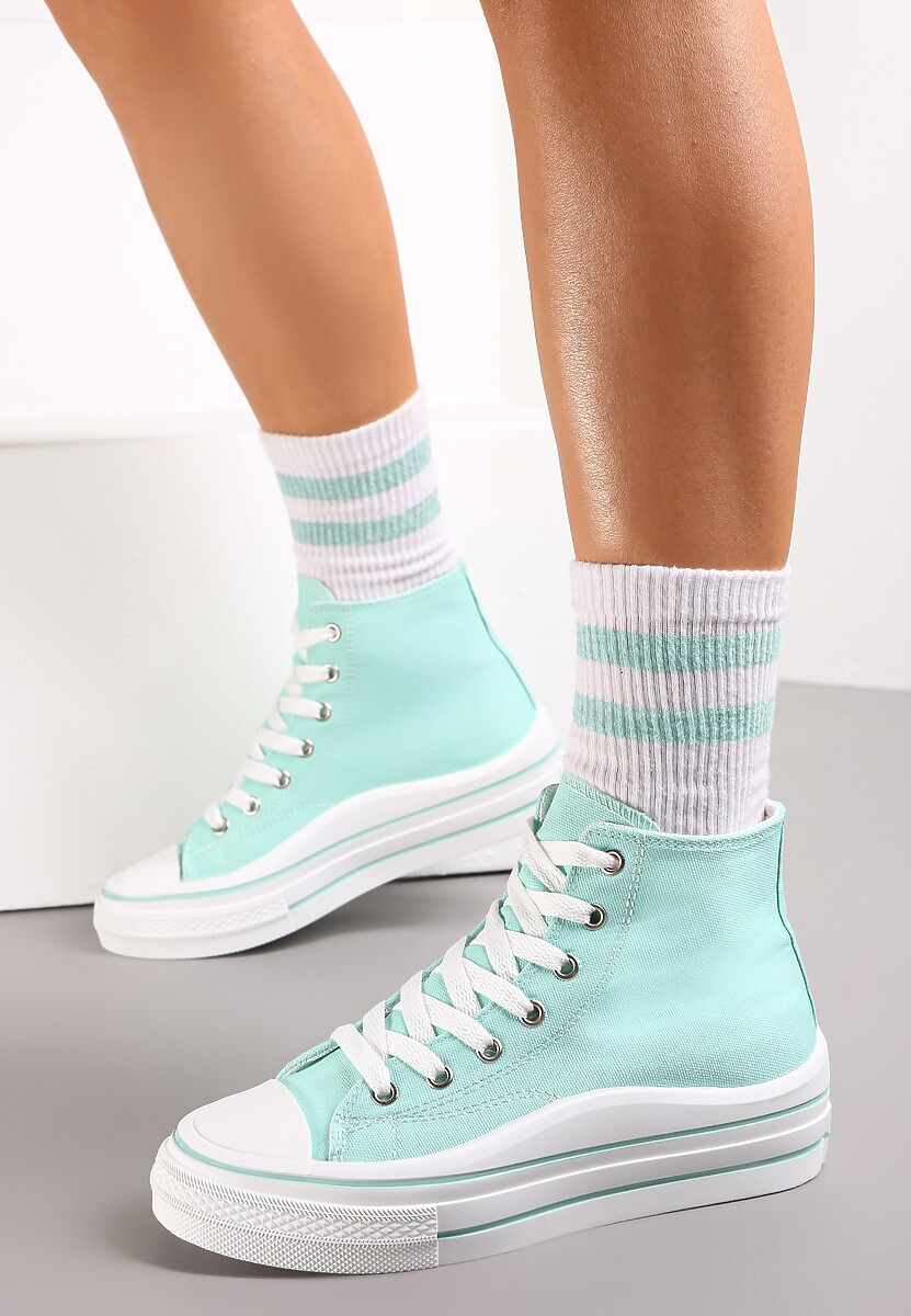 Niebieskie Trampki z Wysoką Cholewką na Platformie Layun