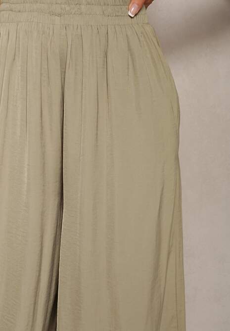 Zielone Spodnie High Wiast z Wiskozą i Szerokimi Nogawkami Osevia