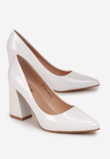 Białe Lakierowane Czółenka na Stożkowym Obcasie ze Szpiczastym Noskiem Miriamans