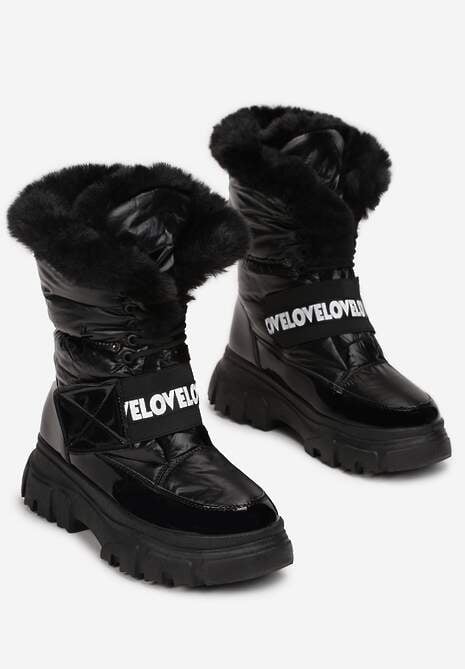 Czarne Śniegowce z Wywijaną Futrzaną Cholewką Fylie