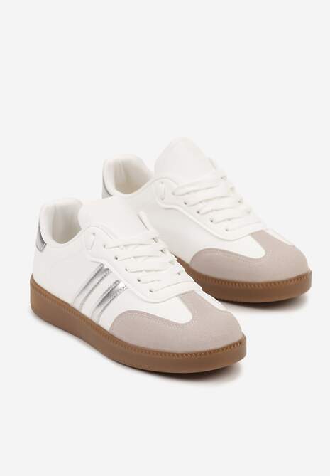 Biało-Srebrne Sneakersy Sznurowane w Sportowym Stylu Mrefia