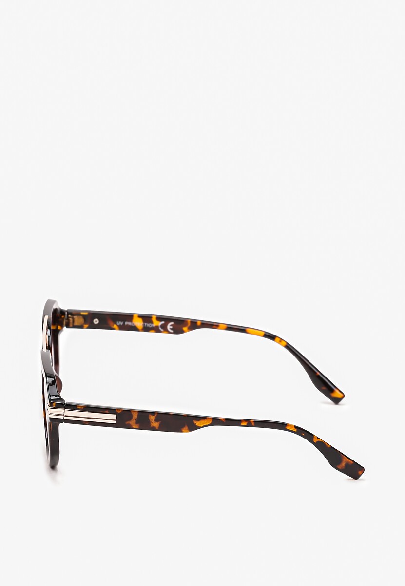 Brązowe Okulary Przeciwsłoneczne w Stylu Pilotek ze Złotymi Wstawkami Climilia