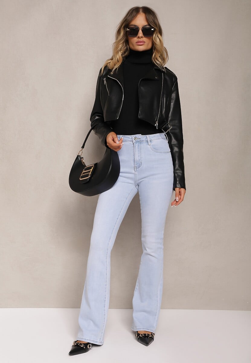 Jasnoniebieskie Jeansy o Kroju Dzwonów z Bawełny High Waist Navialas