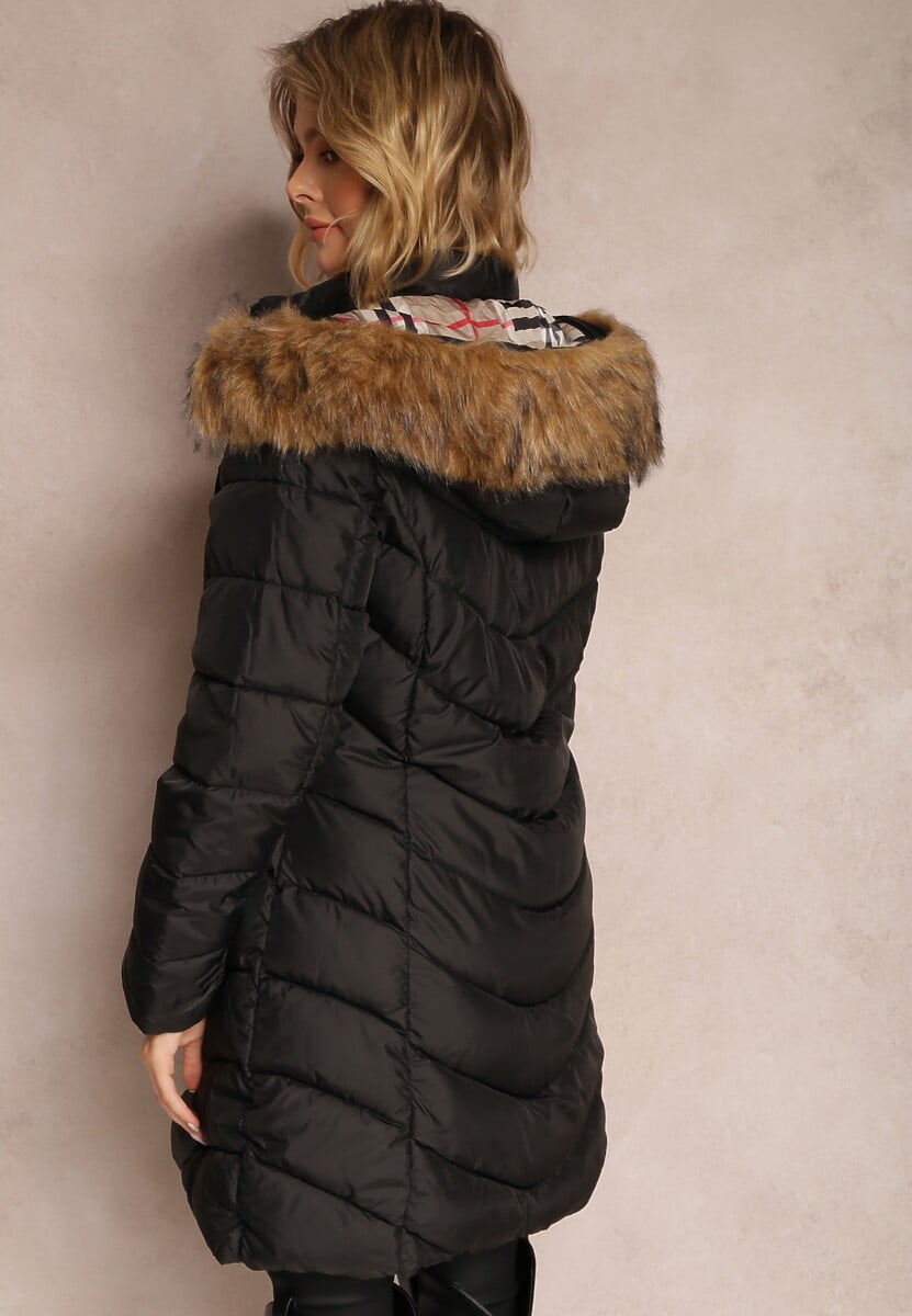 Czarna Kurtka Dwustronna z Kapturem Mici