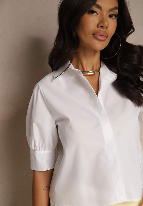 Biała Koszula z Bawełny z Bufiastymi Rękawami Silanira