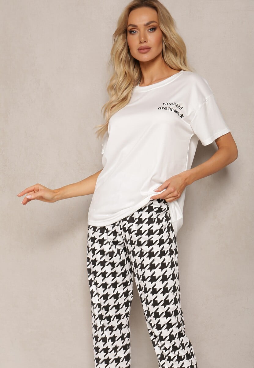 Biały Komplet Piżamowy Luźna Koszulka i Spodnie z Elastyczną Gumką Wilheli