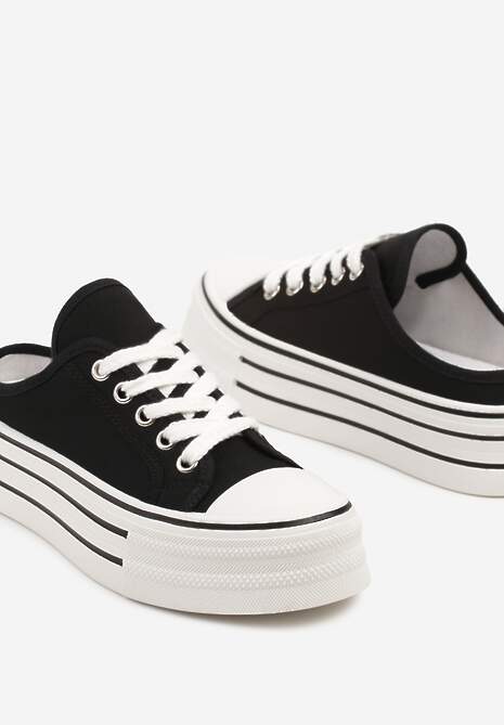 Czarne Trampki z Niską Cholewką na Podwójnej Podeszwie Lenisna