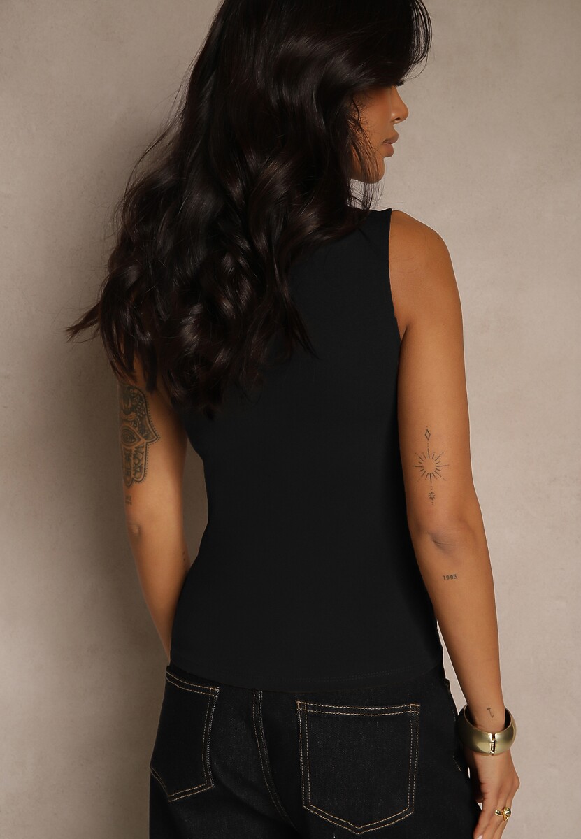 Czarny Dopasowany Top z Bawełny z Półgolfem Unellesa