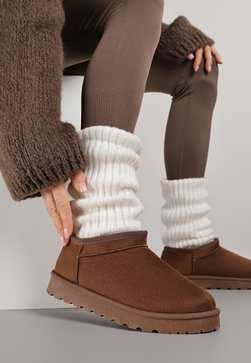 Brązowe Niskie Śniegowce o Wsuwanym Fasonie Alodra