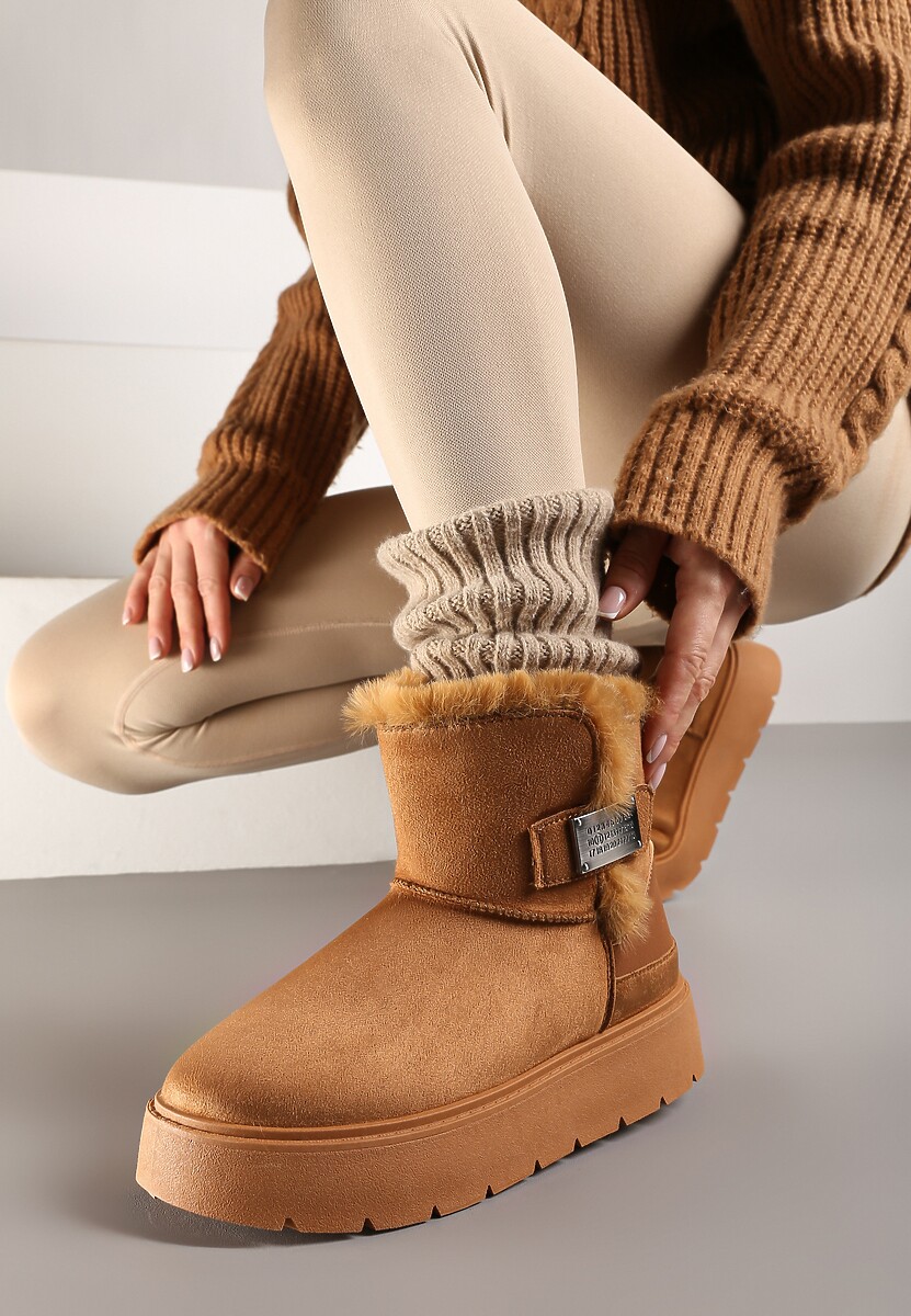 Brązowe Śniegowce na Platformie z Metaliczną Ozdobą Ennithiel