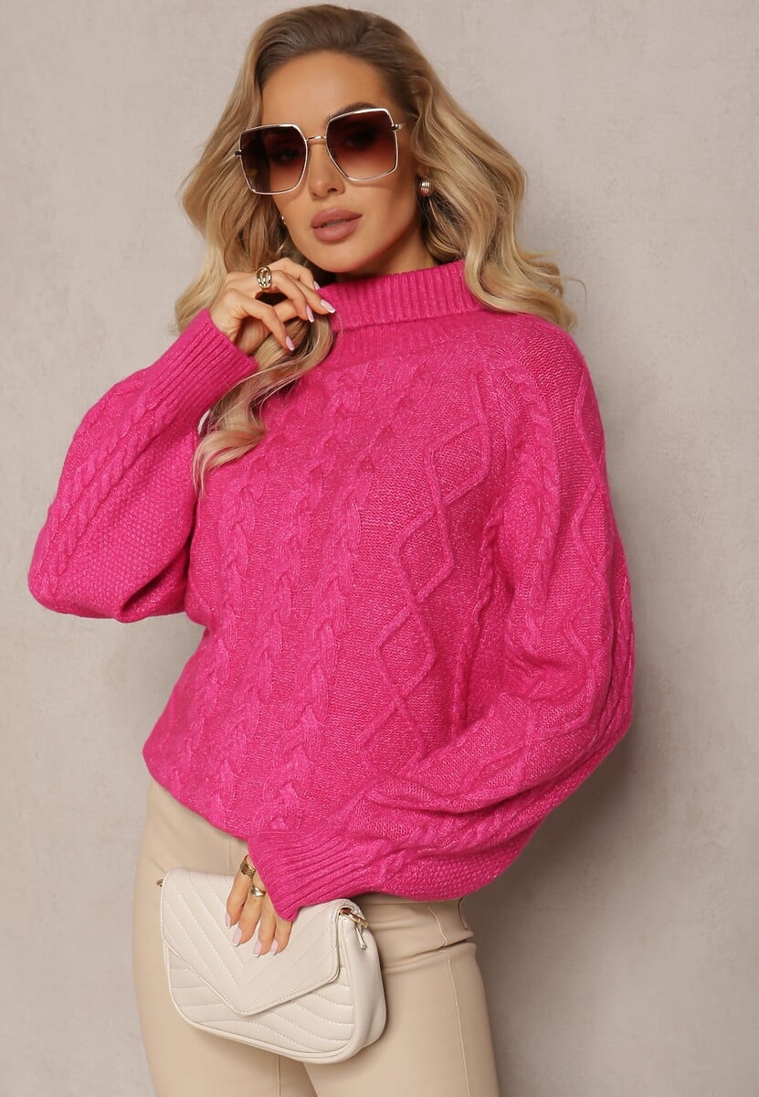 Fuksjowy Oversizowy Golf w Ozdobny Splot Jupiterra