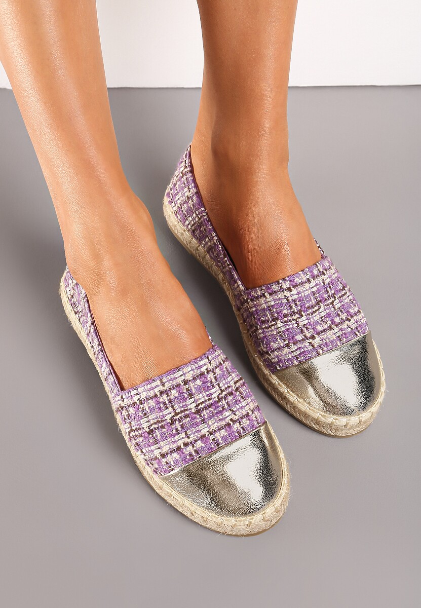 Fioletowe Espadryle z Tweedowego Materiału z Plecionką na Podeszwie Hexiria