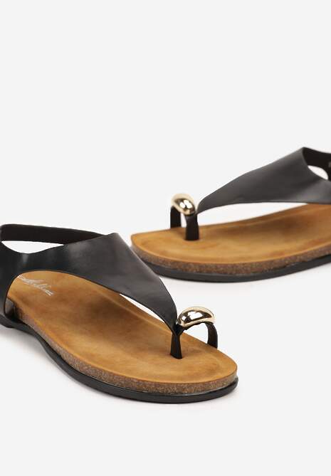 Czarne Sandały Typu Japonki Zdobione Aplikacją Fodivana