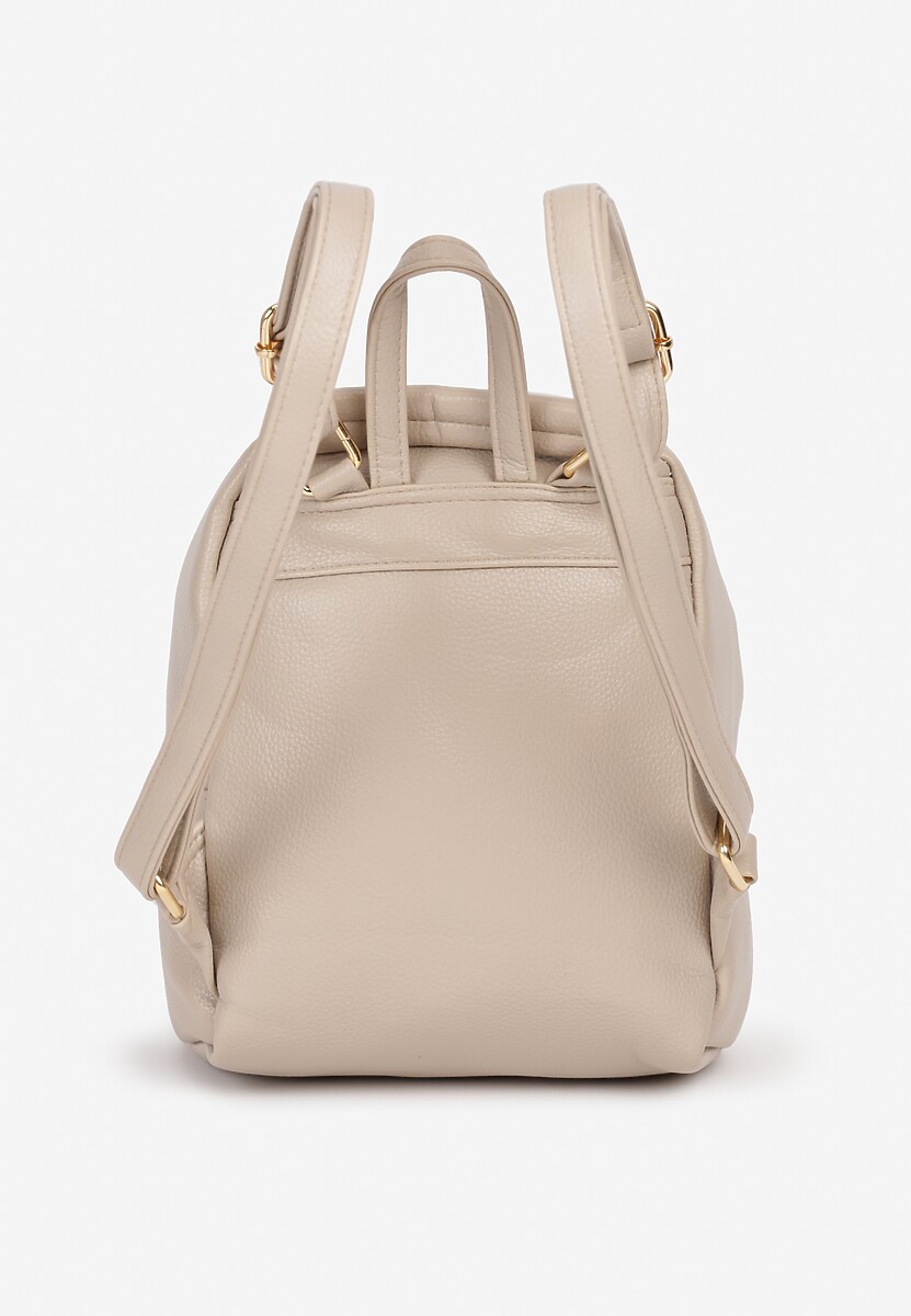 Ciemnobeżowy Plecak Ozdobiony Łańcuszkiem i Pikowaniem Kolaggia