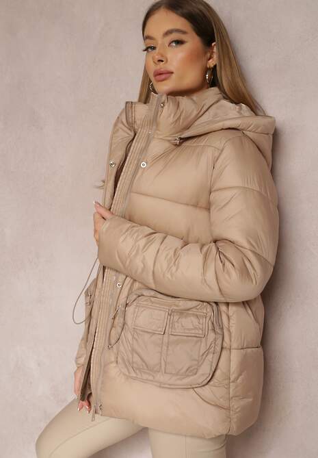 Beżowa Kurtka Pikowana Ściągana w Talii Althomene