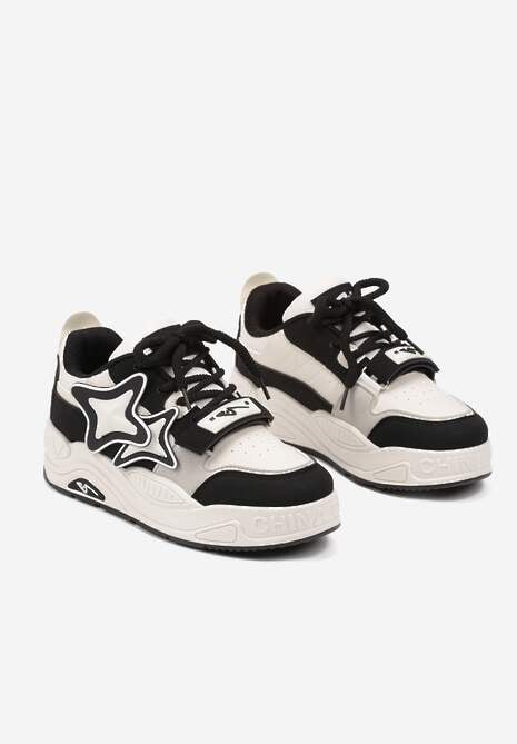 Beżowo-Czarne Sneakersy na Platformie z Grubymi Sznurowadłami i Zapięciem na Rzep Arlaia