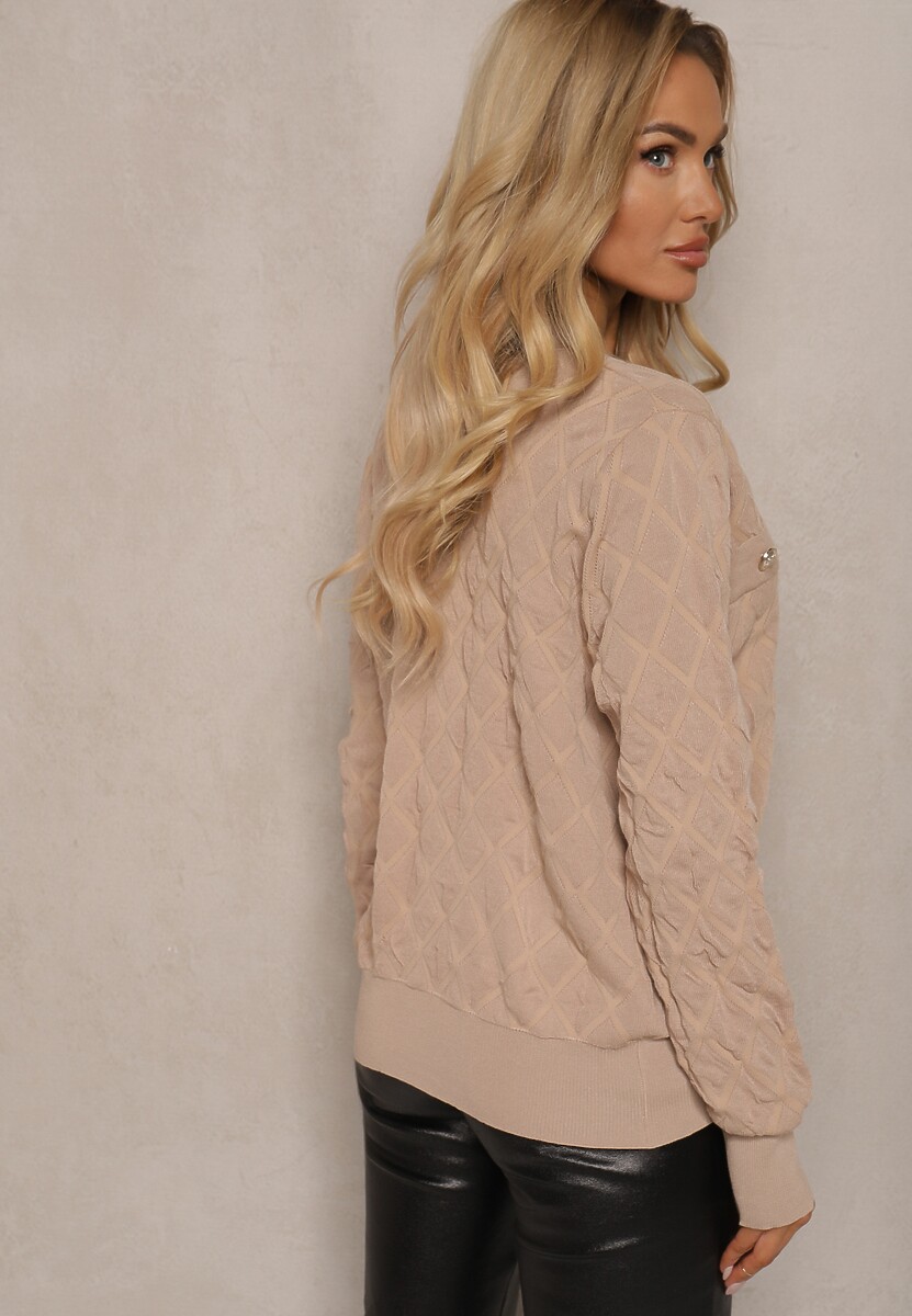 Beżowy Kardigan z Ozdobnymi Guzikami i Ściągaczami Zymira