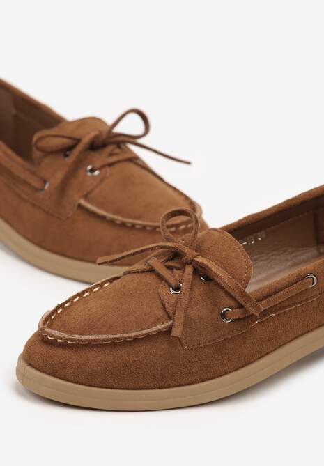 Jasnobrązowe Mokasyny ze Sznurowaniem i Kokardką Rilamala