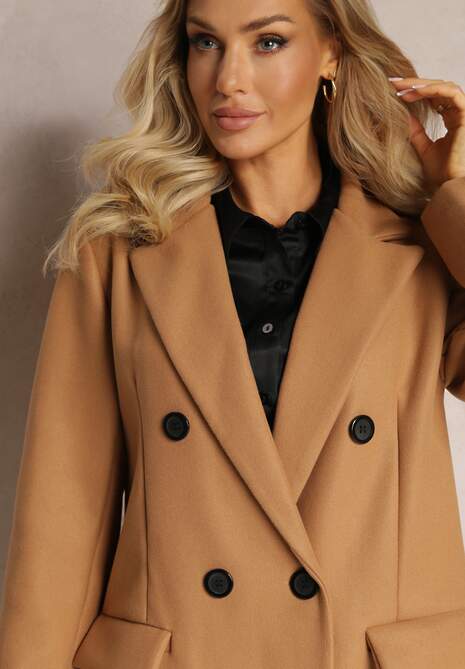 Beżowy Płaszcz Dwurzędowy Aminirn