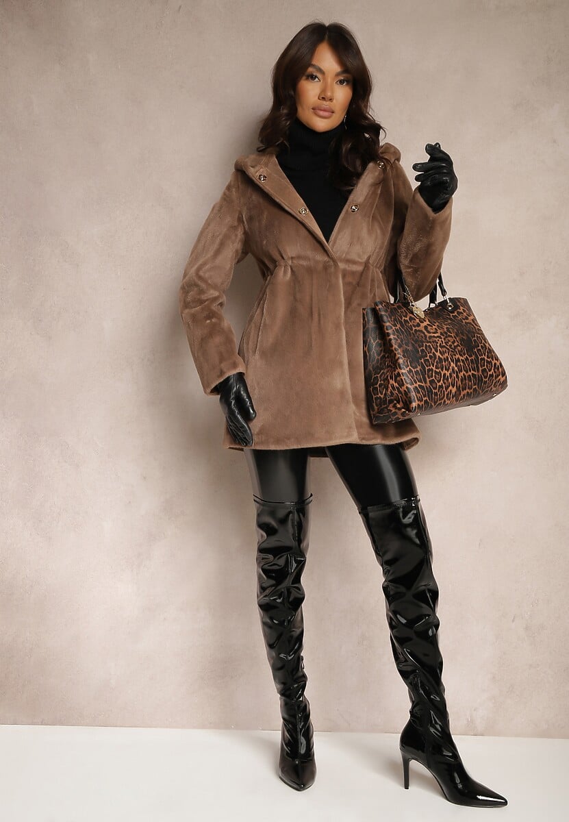 Brązowa Futrzana Kurtka Parka z Kapturem Evelinne