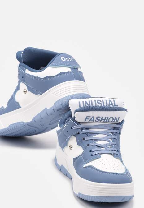 Niebieskie Sneakersy na Płaskiej Podeszwie Ozdobione Napisami Griefra