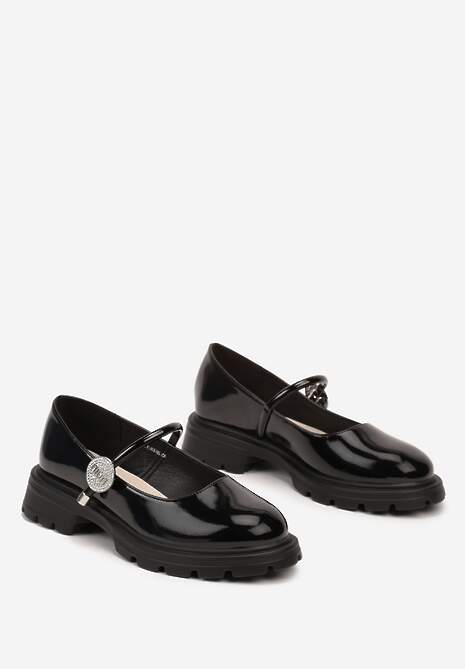 Czarne Półbuty Ozdobione Aplikacją z Cyrkonii ze Skórzaną Wkładką Alianora