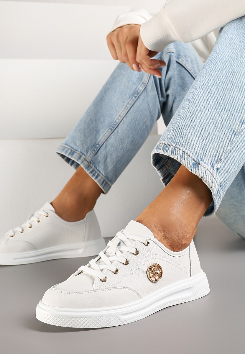 Białe Sneakersy Skórzane Ozdobione Aplikacją Tiramia