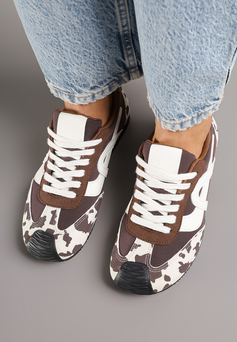 Brązowo-Białe Sneakersy z Geometrycznym Wzorem Arnenta