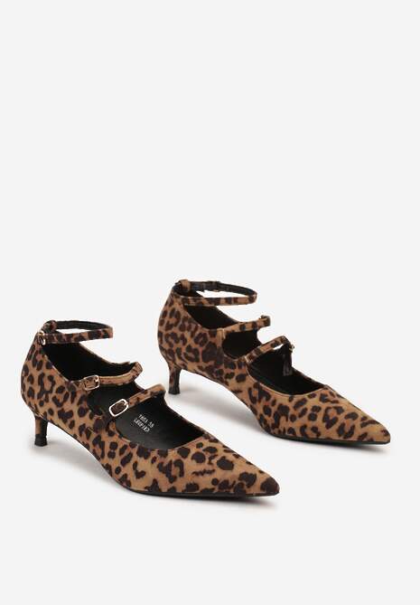 Brązowe Czółenka Lakierowane Typu Kaczuszka Wykończone Paseczkami i Sprzączkami Konstisa