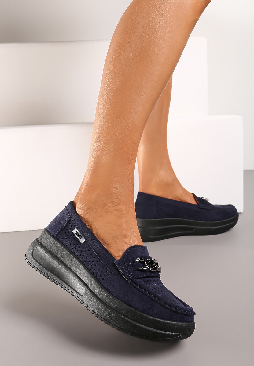 Beżowe Mokasyny na Platformie z Łańcuszkiem Himenna