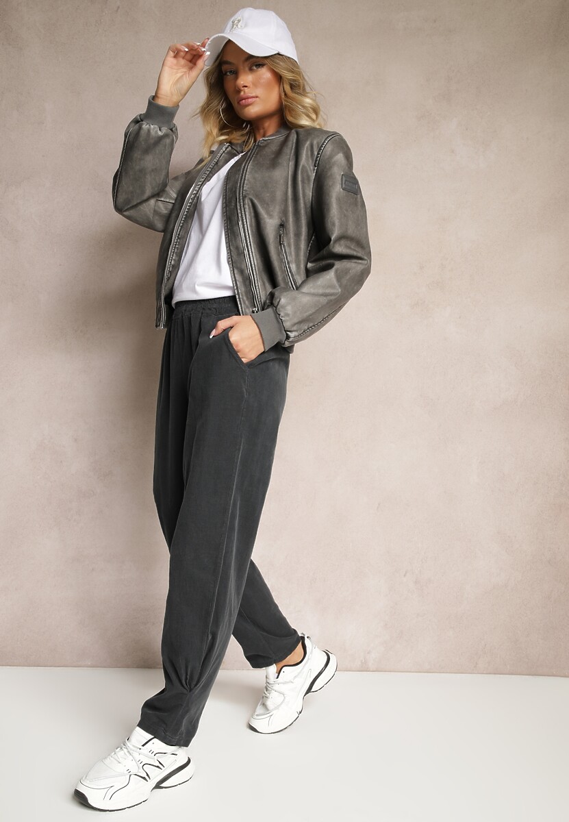 Ciemnoszare Spodnie z Bawełny High Waist Galili