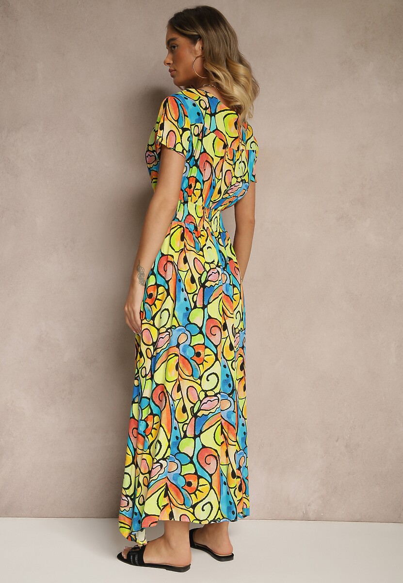 Żółta Sukienka z Bawełny w Abstrakcyjny Wzór Emisienna