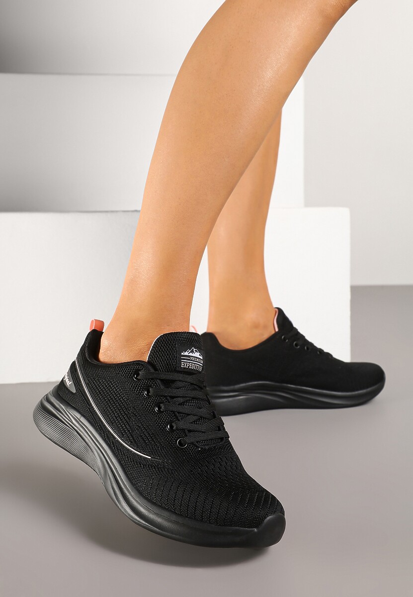 Czarno-Różowe Buty Sportowe Sneakersy Siateczkowe na Podeszwie z Pianki Rellica