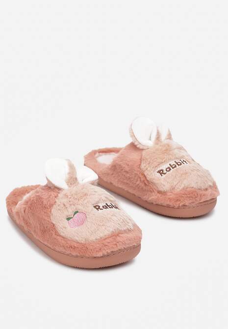 Ciemnoróżowe Pluszowe Kapcie z Królikiem Heas