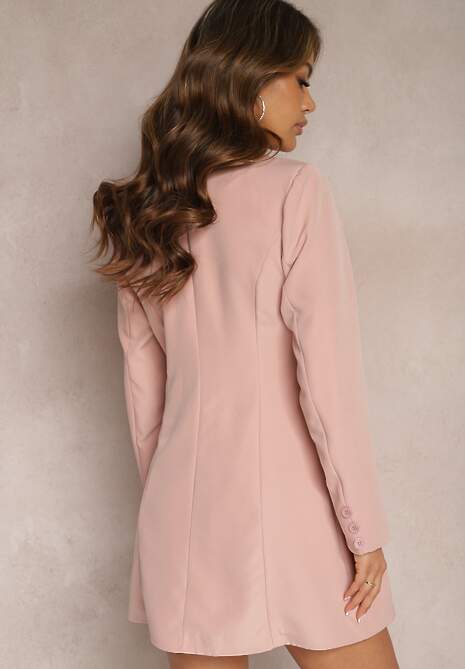 Różowa Marynarka Sukienka z Aplikacjami 3D w Kształcie Kwiatów i Zapięciem na Guziki Lorira