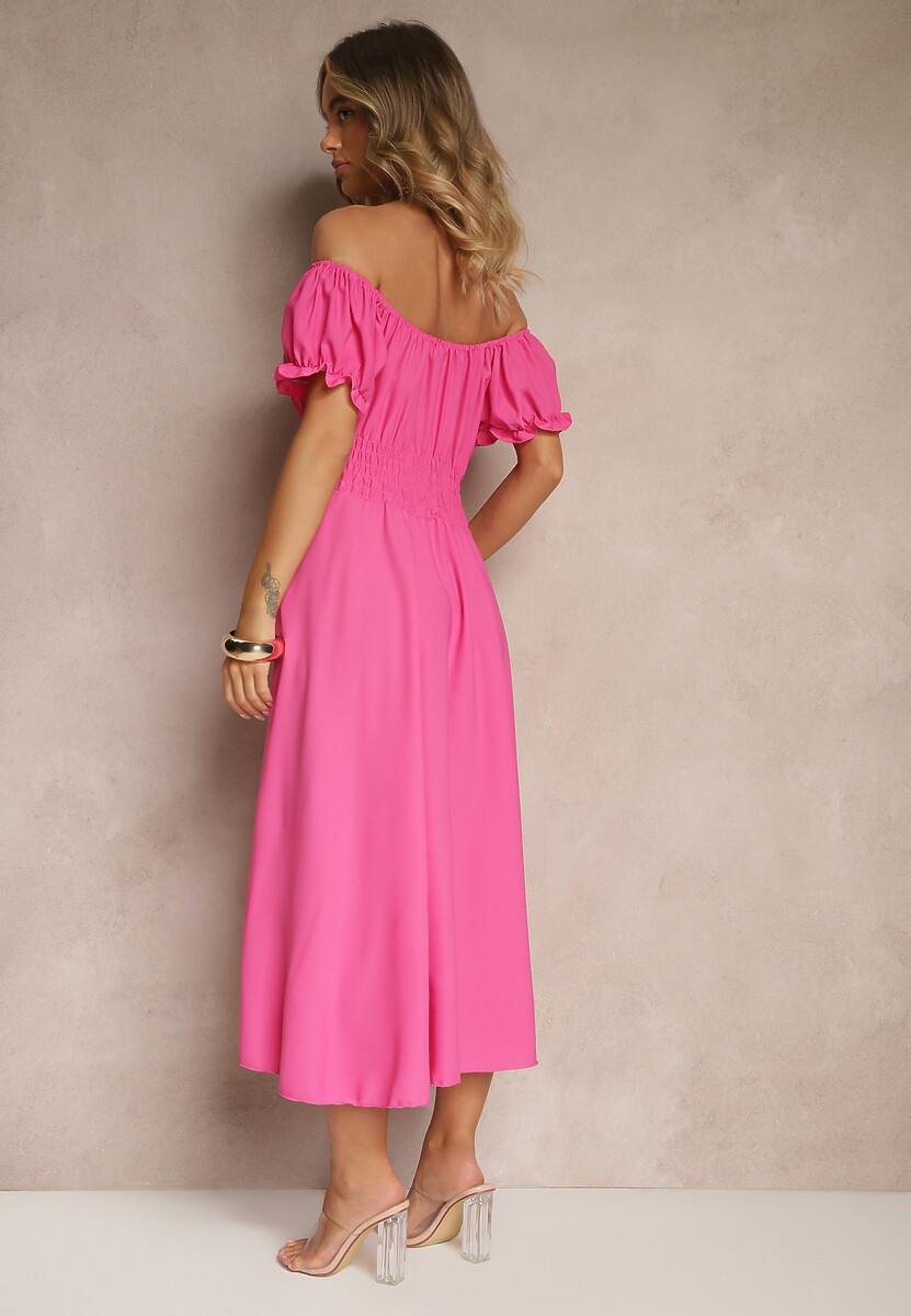 Fuksjowa Sukienka Hiszpanka z Bawełną Ozdobiona Bufkami Lunoria