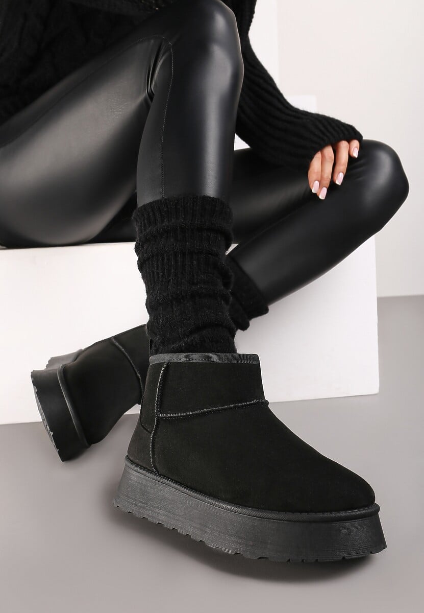 Różowe Casualowe Śniegowce na Grubej Podeszwie o Krótkim Fasonie Lobaria