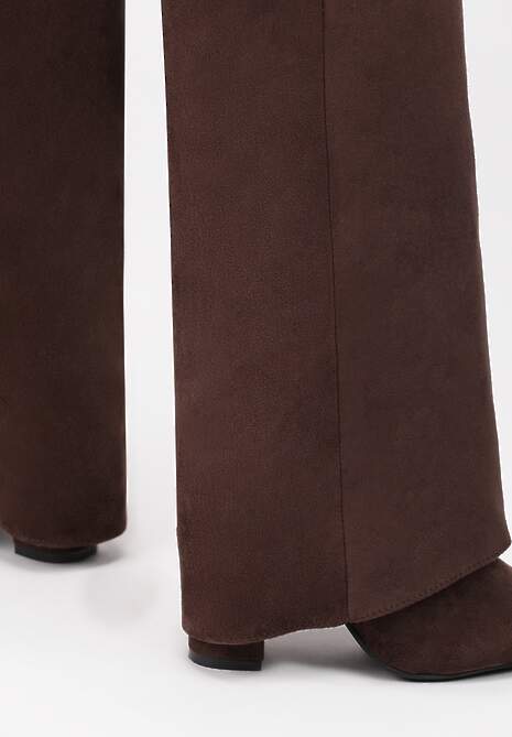 Brązowe Kozaki na Słupku z Wywiniętą Cholewką i Klamerką Upaxa