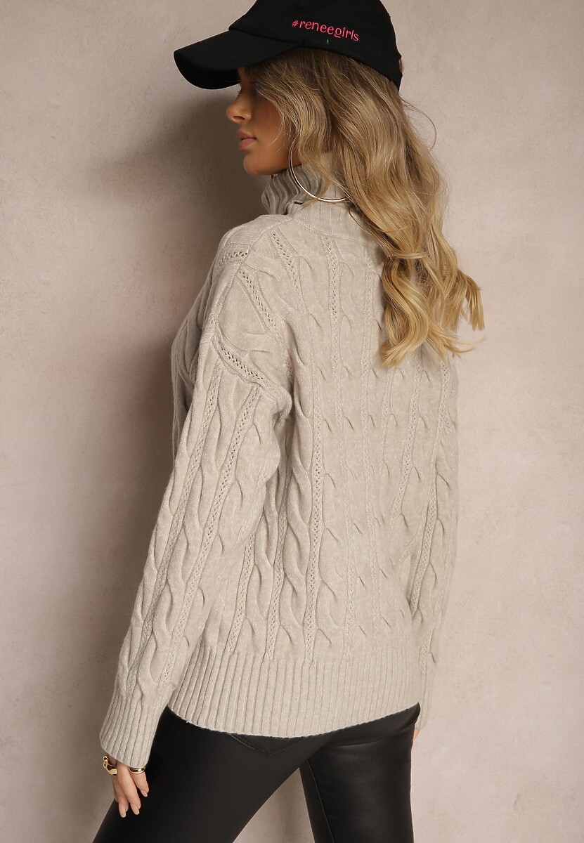 Szary Golf z Imitacją Splotu ze Ściągaczami Giovarella