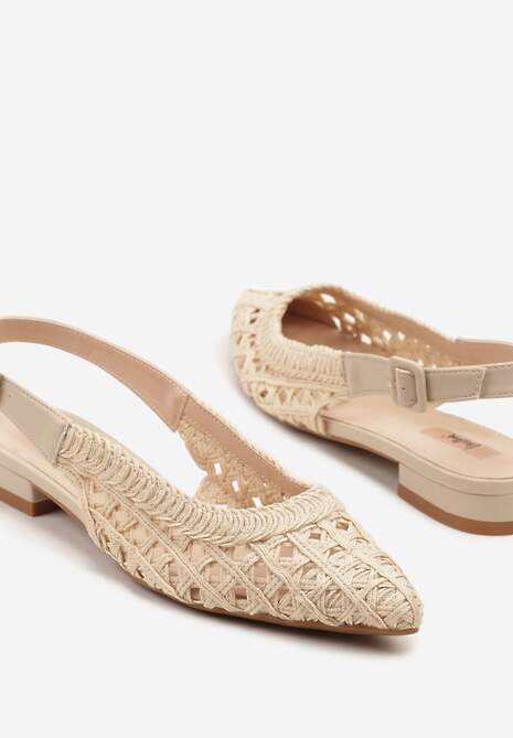 Beżowe Sandały Plecionkowe ze Sprzączką Welirene