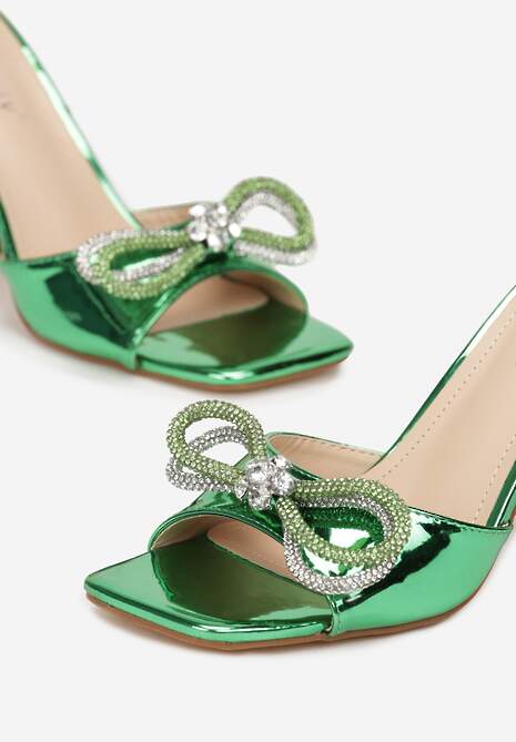 Zielone Sandały na Klepsydrowym Obcasie i Kokardką Vezi