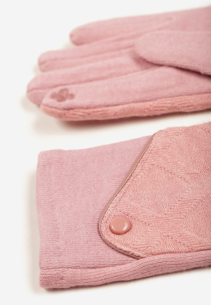 Różowe Dzianinowe Rękawiczki Eleganckie z Ozdobnym Guzikiem Senindra