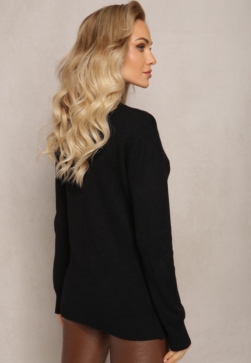 Czarny Sweter Klasyczny z Miękkiej Dzianiny Afonna