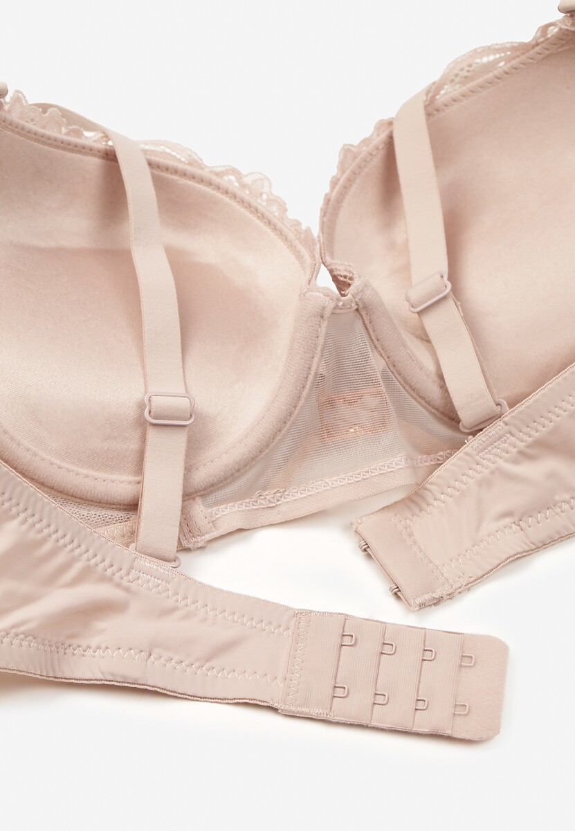 Różowy Koronkowy Biustonosz Push-Up z Metaliczną Ozdobą Aclenne