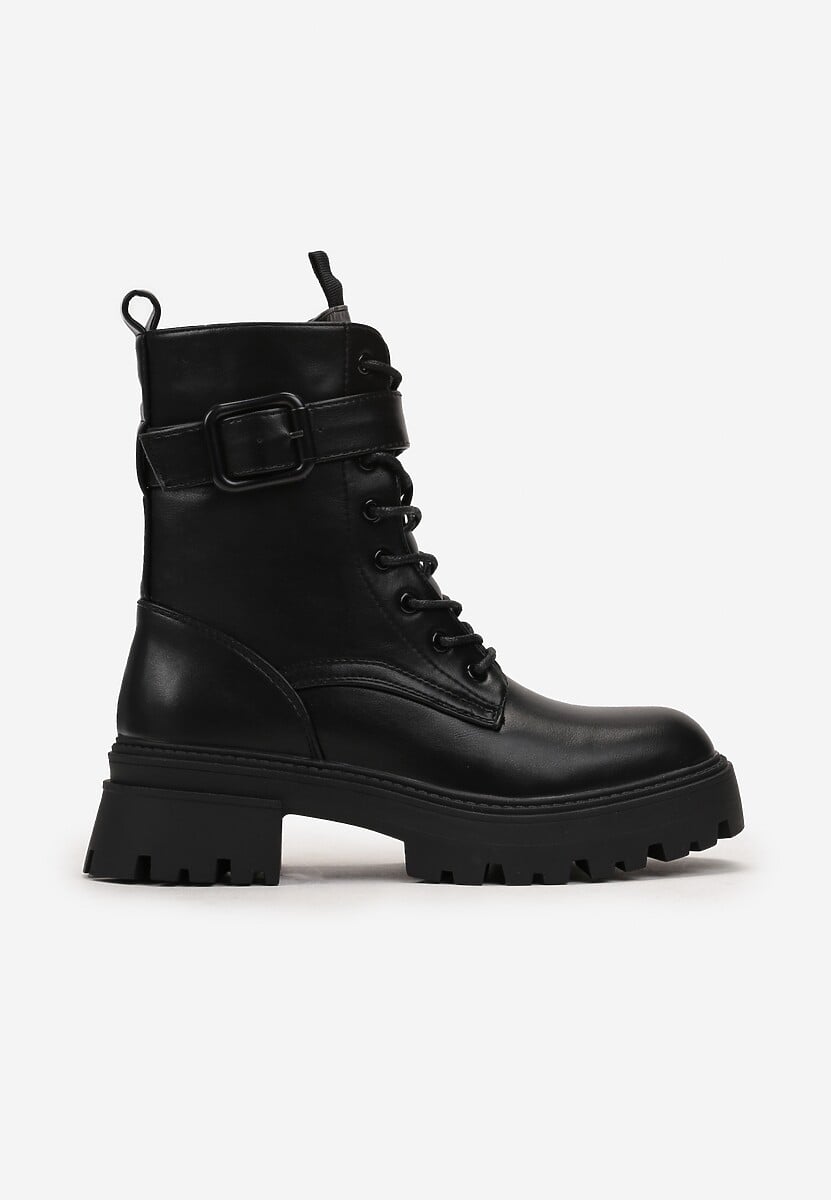 Czarne Botki Workery z Paskiem Wokół Cholewki Galitrisa