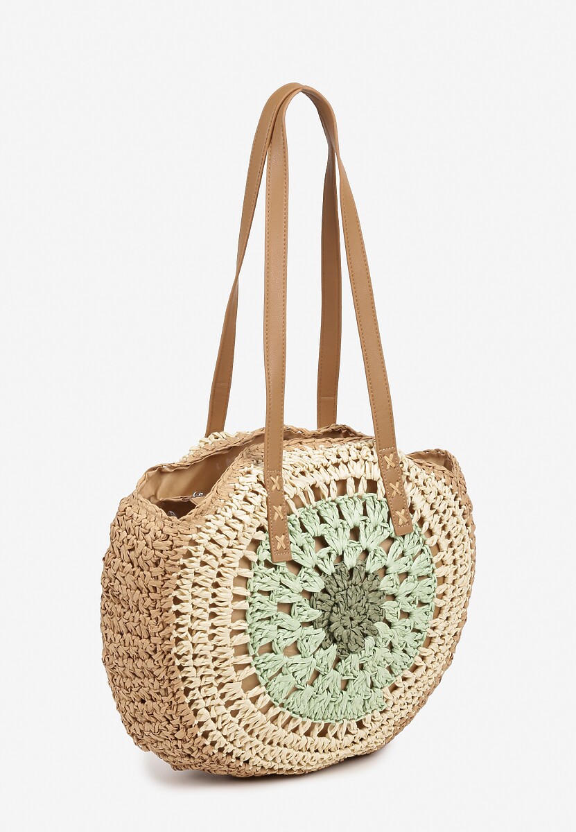 Zielono-Beżowa Pleciona Torebka w Stylu Boho Ulofina