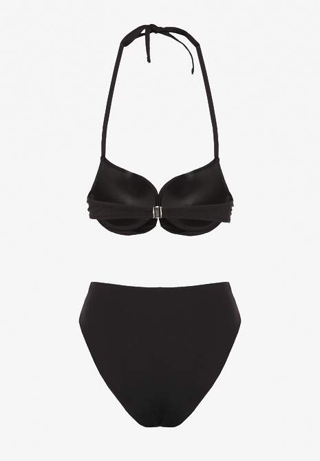 Czarne Bikini Majtki Figi i Biustonosz Ozdobione Wiązaniem Saniorie
